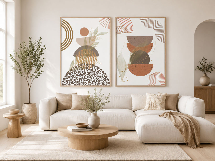 Vyloire oak framed botanical set in a Scandinavian living room