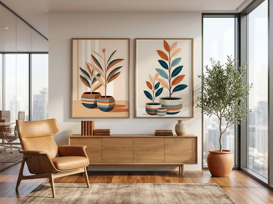 Vyloire gallery-grade botanical prints in a workspace